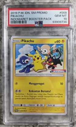 Pokemon 2019 Pikachu Indomaret Booster Indonesian Promo 009/SM-P PSA 10 Gem Mint - Image 2