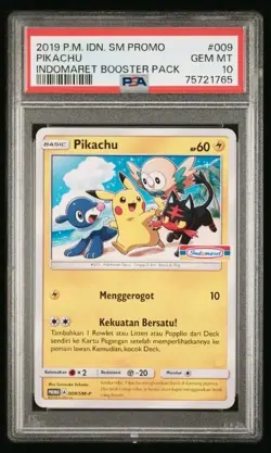 Pokemon 2019 Pikachu Indomaret Booster Indonesian Promo 009/SM-P PSA 10 Gem Mint - Image 4