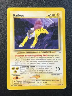 Raikou 22/64 Pokemon TCG Neo Revelation Regular Non-Holo Rare (Moderate Play) MP - Image 1