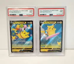 2021 Pokemon Celebrations Lot of 2 PSA 9 Mint Cards: Flying & Surfing Pikachu V - Image 1