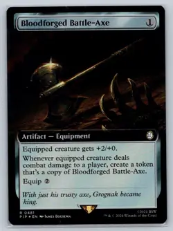 MTG Fallout Extended Art Foil 481 Bloodforged Battle-Axe Rare Artifact Equipment - Image 1