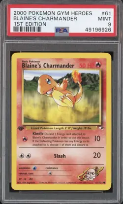 Pokemon 2000 Gym Heroes Blaine's Charmander 1st Edition #61 PSA 9 Mint - Image 1