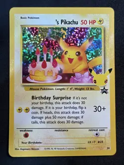 Birthday Pikachu 24/53 Celebrations: Classic Collection Black Star Promo Pokemon - Image 1