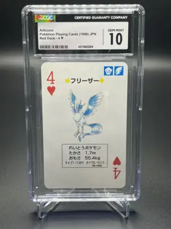 1996 Articuno Pokemon Red Deck Poker Playing Card 4 of Hearts - CGC 10 NOT PSA - Image 1