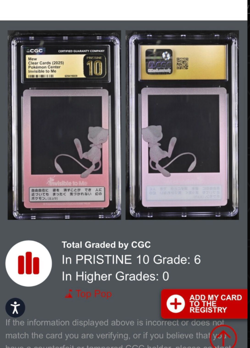 Mew Invisible to Me Clear Card, CGC Pristine 10, Slab, Pokemon Center - Image 2