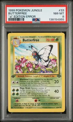 1999 Pokemon Jungle 1st Edition Butterfree d error FRESH PSA 8 NEAR MINT-MINT - Image 1