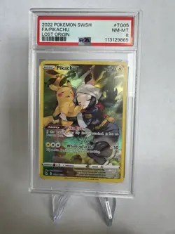2022 POKEMON SWORD & SHIELD LOST ORIGIN #TG05 FULL ART/PIKACHU PSA 8 - Image 1