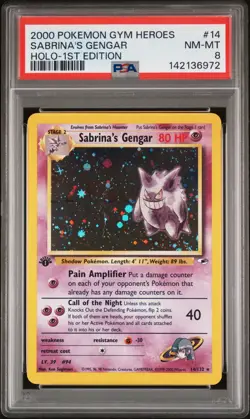 Pokemon Sabrina's Gengar 2000 Gym Heroes #14 Holo 1st Edition PSA 8 NM-MT - Image 1