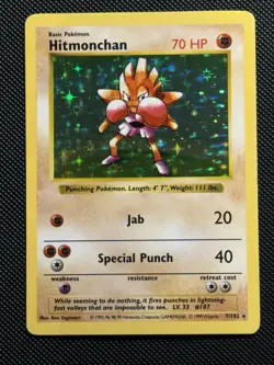 1999 Pokemon Game Base Set SHADOWLESS Hitmonchan Holo 7/102 LP 💎 - Image 1