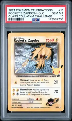 2021 POKEMON CELEBRATIONS CLASSIC COLL #15 ROCKET'S ZAPDOS-HOLO PSA 10 - Image 1