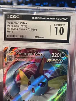 CGC 10 GEM MINT Vaporeon Vmax 030/203 Evolving Skies Ultra Rare Full Art Pokemon - Image 4