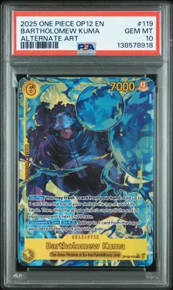 2025 ONE PIECE OP12-LEGACY OF THE MASTER ALTERNATE ART BARTHOLOMEW KUMA PSA 10 - Image 1