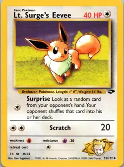 Pokemon TCG Lt Surges Eevee 51/132 Gym Challenge LP - Image 1