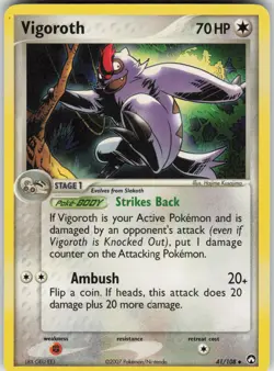 Pokemon Vigoroth 41/108 Power Keepers Uncommon NM - Image 1