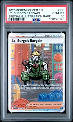 2025 POKEMON MEG EN-MEGA EVOLUTION #185 LT. SURGE'S BARGAIN PSA 10 - Image 1