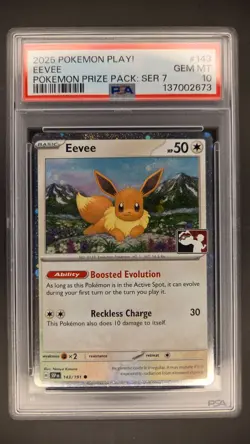 2025 Pokemon Play! Pokemon PRIZE PACK! Series 7 #143 EEVEE PSA 10. Stamped - Image 1