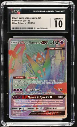 CGC 10 Dawn Wings Necrozma GX Secret Rare 161/156 Rainbow Ultra Prism Card psa - Image 1