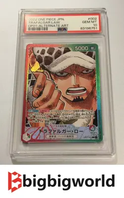 One Piece Card Game JPN - Romance Dawn - OP01-002 Trafalgar Law Alt Art - PSA 10 - Image 1