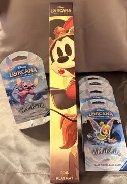 Disney Lorcana Parks Exclusive Mickey/Minnie Foil Playmat Sealed + 5 Winterspell - Image 1