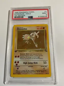 1999 Pokemon Fossil 1st Edition Hitmonlee Rare Holo 7/62 PSA 9 MINT - Image 1