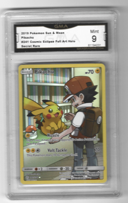 2019 Pokemon Sun & Moon Cosmic Eclipse - Secret rare #241 FA Pikachu GMA 9 MINT - Image 1