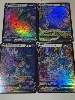 Nidoqueen & Nidoran 4 Card CUSTOM Made Stained Glass Holo Van Gogh Shiny Cards - Image 2