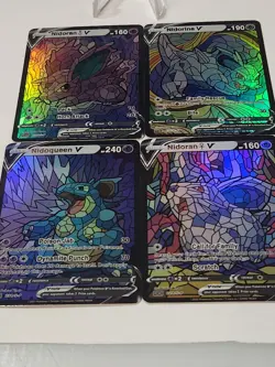 Nidoqueen & Nidoran 4 Card CUSTOM Made Stained Glass Holo Van Gogh Shiny Cards - Image 3