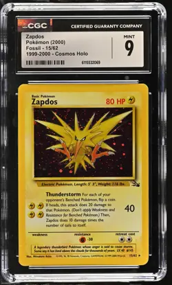 CGC 9 MINT Zapdos 2000 Fossil 15/62 1999-2000 Holo Pokemon Card - Image 1