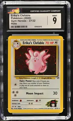 CGC 9 MINT Erika's Clefable 2000 Gym Heroes 3/132 Holo Pokemon Card - Image 1