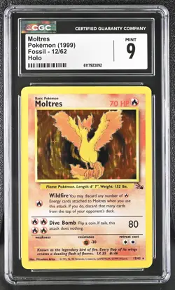 CGC 9 MINT Moltres 1999 Fossil 12/62 Holo Pokemon Card - Image 1
