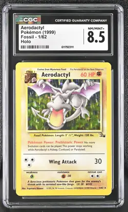 CGC 8.5 Aerodactyl 1999 Fossil 1/62 Holo Pokemon Card - Image 1