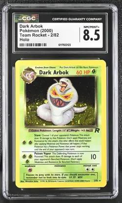 CGC 8.5 Dark Arbok 2000 Team Rocket 2/82 Holo Pokemon Card - Image 1