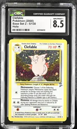 CGC 8.5 Clefable 2000 Base Set 2 5/130 Holo SWIRL Pokemon Card - Image 1