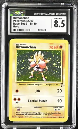 CGC 8.5 Hitmonchan 2000 Base Set 2 8/130 Holo SWIRL Pokemon Card - Image 1
