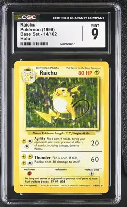 CGC 9 MINT Raichu 1999 Base Set 14/102 Holo Pokemon Card - Image 1