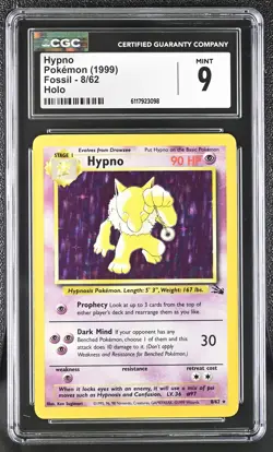 CGC 9 MINT Hypno 1999 Fossil 8/62 Holo Pokemon Card - Image 1