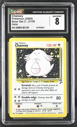 CGC 8 Chansey 2000 Base Set 2 3/130 Holo SWIRL Pokemon Card - Image 1