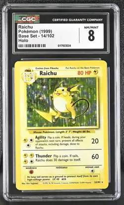 CGC 8 Raichu 1999 Base Set 14/102 Holo Pokemon Card - Image 1