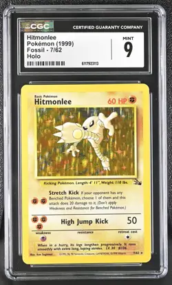 CGC 9 MINT Hitmonlee 1999 Fossil 7/62 Holo Pokemon Card - Image 1