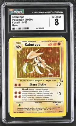 CGC 8 Kabutops 1999 Fossil 9/62 Holo Pokemon Card - Image 1