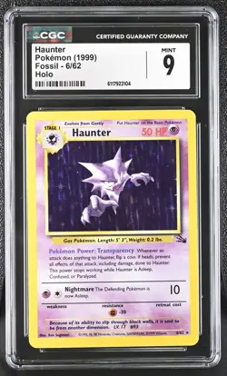 CGC 9 MINT Haunter 1999 Fossil 6/62 Holo Pokemon Card - Image 1