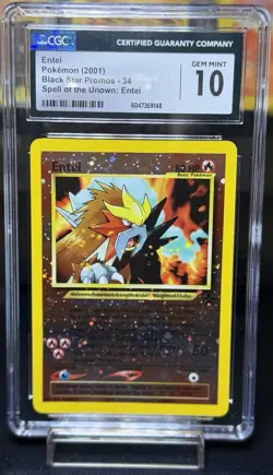 CGC 10 GEM MINT Entei 2001 Black Star Movie Promo 34 Reverse Holo Pokemon Card - Image 1
