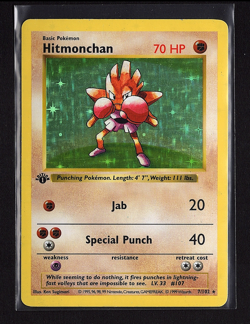 1999 Pokemon Hitmonchan Holo 7/102 1st Edition Base Set Shadowless Rare Foil - Image 1