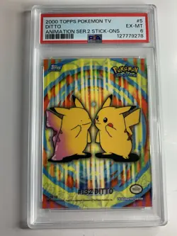 2000 Topps Pokemon TV Ditto # 5 of 10 Stick Ons Sticker Series 2 PSA 6 EX-MT - Image 1