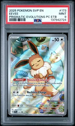 2025 POKEMON PRISMATIC EVOLUTIONS POKEMON CENTER ETB PROMO SVP #173 EEVEE PSA 9 - Image 1