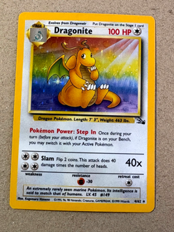 Dragonite Holo 4/62 Unlimited Card Fossil Pokemon Base Set 1999 Damaged - Image 1