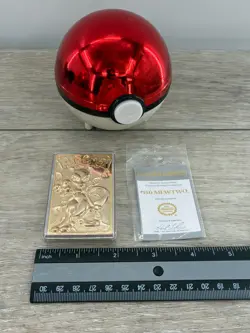 Pokemon 1999 23k Gold Plated Mewtwo Trading Card Ball Burger King Promo COA 150 - Image 2