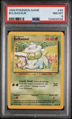 1999 POKEMON BASE SET UNLIMITED #44 BULBASAUR PSA 8 - Image 1