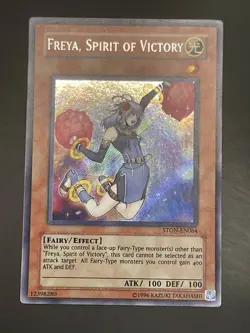 YUGIOH FREYA, SPIRIT OF VICTORY SECRET RARE MODERATE PLAY CONDITION STON-EN064 - Image 1