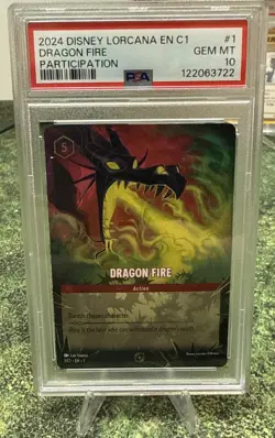 Disney Lorcana Dragon Fire DLC Participation Enchanted Promo 1/C1 PSA 10 Gem Mt - Image 1